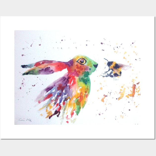 Colourful Hare and a Bumble bee Wall Art by Casimirasquirkyart